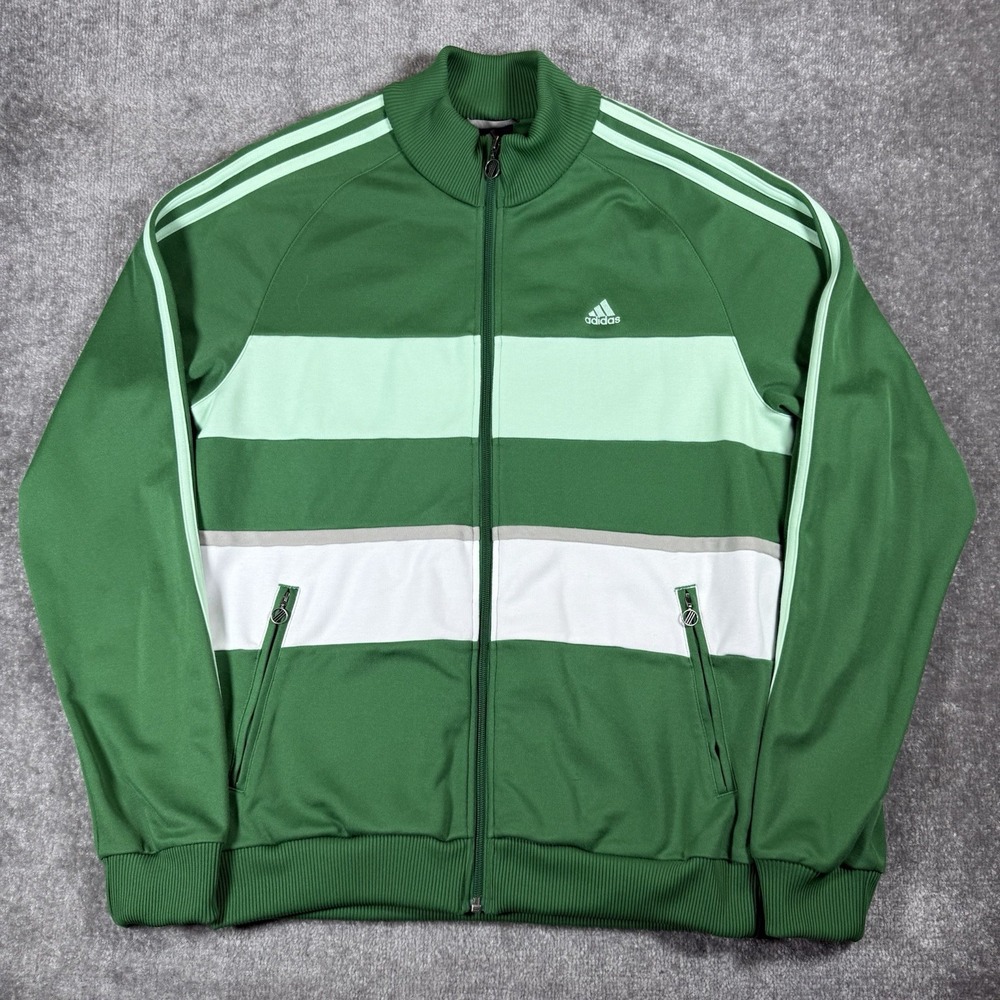 Y2K Adidas Track Jacket Men's Large Green Colorblock Full Zip